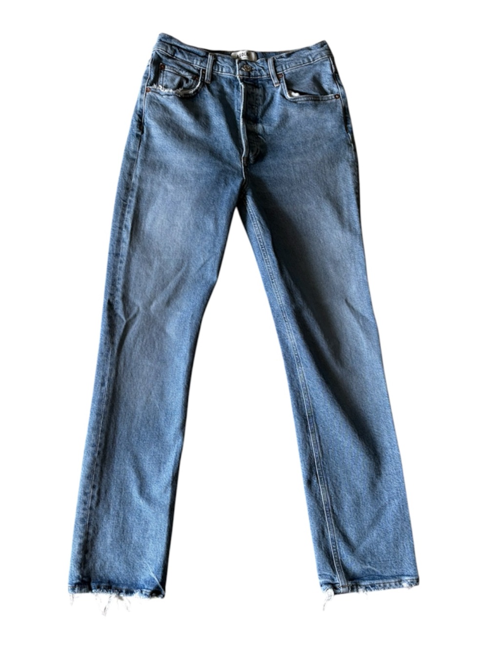 AGOLDE Riley Long Button Fly Straight Leg Blue Jeans Size 27 - Picture 2 of 13